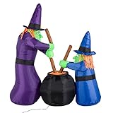 HOMCOM Aufblasbare Hexen Hexenkessel Figur Luftfigur Halloween Deko mit LED Beleuchtung, Polyester, 170x60x180cm