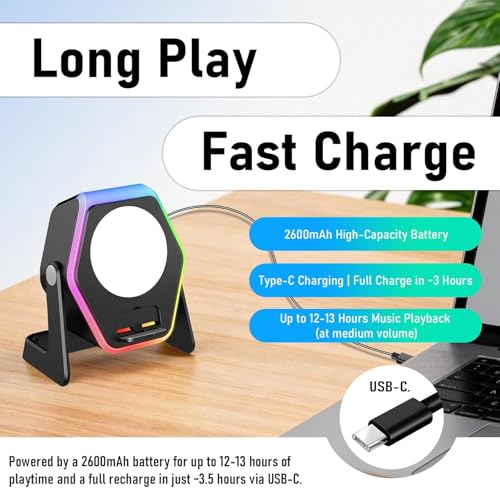 Image of Hupoaf Wireless Induction Speaker, 5 in1 Bluetooth Phone Speaker with Mirror, Stereo Sound, RGB Ambient Light, 2600mAh, Tech Gifts for Men Women, Adjustable Phone Stand for iOS /Android, RGB-Black