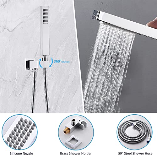 Sistema de ducha con mezcladora y pantalla digital de temperatura WHSHOWER con 6 jets corporales, cabezal cuadrado de 12 pulgadas, acabado cromado miniatura 4