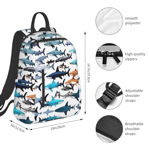 Sharks Pattern Printing Backpacks Lightweight With 1 Main Compartment, Shoulder Rucksack Carry On,Outdoor Travel Bags4