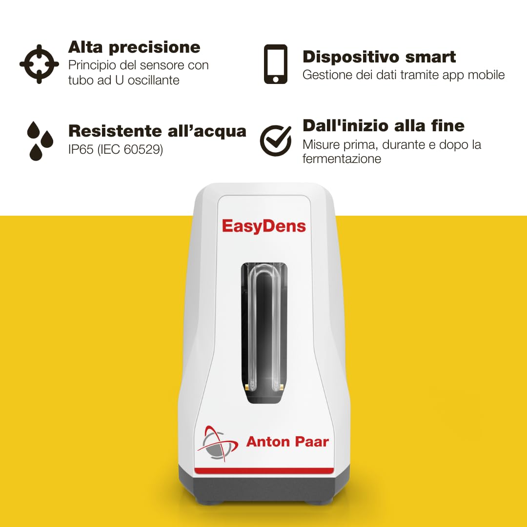 EasyDens Densimetro digitale Anton Paar – Bluetooth per misura precisa di alcol, zucchero ed estratto | Test rapido di gradazione alcolica (ABV) per birra, vino, kombucha e distillati artigianali.