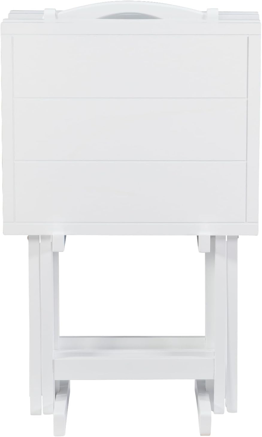 Linon Lisbon Five Piece Farmhouse Plank-Style Top Tray Table Set in White Wood