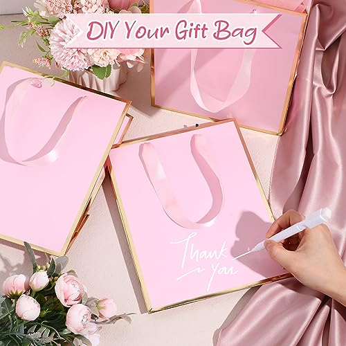 Image of Yeaqee 24 Pack Metallic Paper Gift Bag with Tissue, Pink Gold | with Satin Ribbon Handle and Tissue, 9x7x3.1 Inch, Suit Business, Birthday, Christmas, Thank You Return Gifts Bags