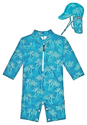 weVSwe 12-18 Months Newborn Toddler Rash Guard Set Baby Boy Swimsuit Bathing Suit with Sunhat Palm Trees Recycled Polyester