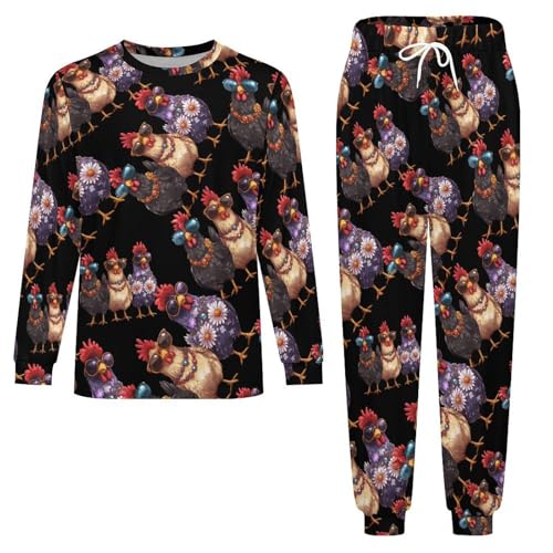 Three Hens Rooster Glasses Mens Pajamas Set Long Sleeve Sleepwear Pjs Set Shirts And Bottoms Sleep Sets Loungwear4