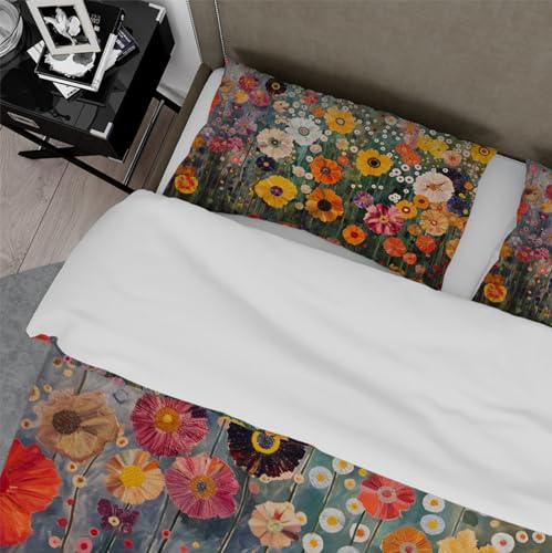 Housse de couette 200x220 fleurie en microfibre avec 2 taies boho - 5
