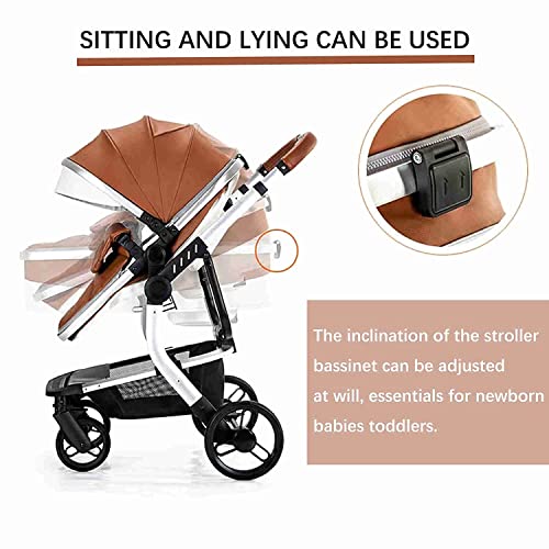 SPAAJ Baby Strollers for Newborns PU Leather Baby Stroller 3 in 1