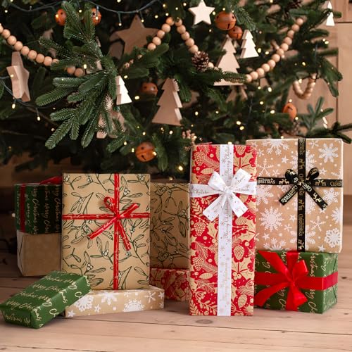 Vintage Recyclable Christmas Wrapping Paper Rolls, 17x120 inch, 4 Rolls - image 5