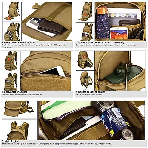 Selighting Tactical Military Backpack 25L Bike Backpack with Helmet Cover Waterproof MOLLE Assault Pack for Trekking Travelling Hiking