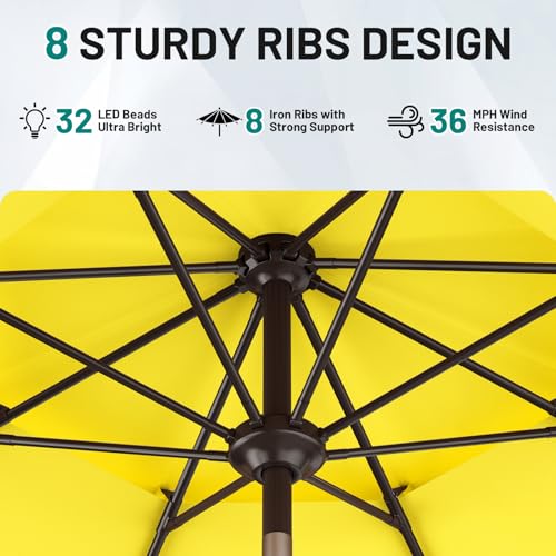 Image of AreShark 9ft 2 Tiers Patio Umbrella with Solar Lights, Outdoor Umbrella w / 32 LED Lights&8 Sturdy Ribs, Table Umbrella for Deck, Backyard, Pool(Yellow)
