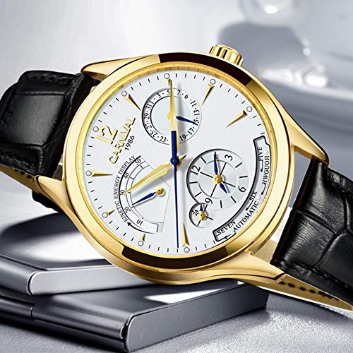 image for MASTOP Mens Power Reserve Display Automatic-Self-Wind Watches Leather 