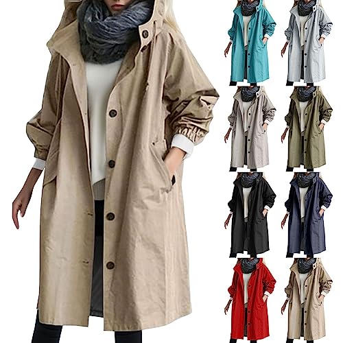 POIUIYQA Cortavientos Mujer Impermeable Gabardina Chaqueta de Lluvia con Capucha Portable Ligera Casual Abrigo Talla Grande Deportivos Exteriores Cazadora