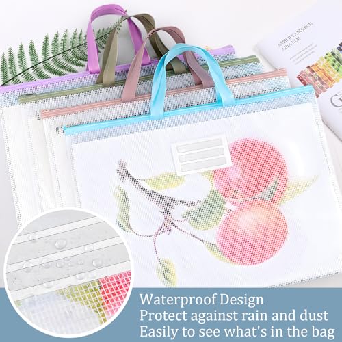 VEGCOO 3 Pack A2 Mesh Art Portfolio Bag, Waterproof Portfolio Folder for Artworks, Transparent Portfolio Case, Zipper and Handle Art Carrying Storage Bag for Posters Drawings (A2) - Image 5
