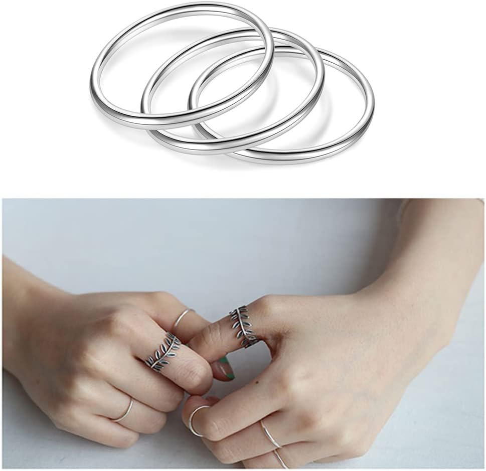 925 Sterling Silver Knuckle Rings for Women Minimalist Thin Stacking Rings Set 3PCS Midi Pinky Ring Size 2.5-8.5 - Image 4