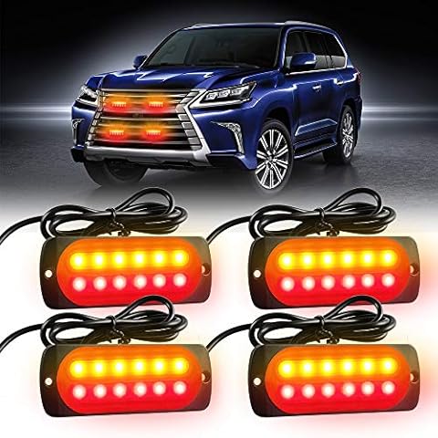 KaiDengZhe 4X12 LED Warning Emergency Strobe Lights Surface Mount Strobe Warning Emergency Flashing Light Caution Construction Hazard Light Bar For Car Truck Van Off Road Vehicle ATV SUV (Red & Amber) Cover