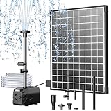 Biling 25W Solar Pond Pump, 410 GPH Solar Water Pump with Dry-Run Protection & Dual Filtration, 4 Nozzles, Diverter Valve, 1.5m Lift, 17ft Cable, 6.7ft Tubing for Garden Pond & DIY Water Features