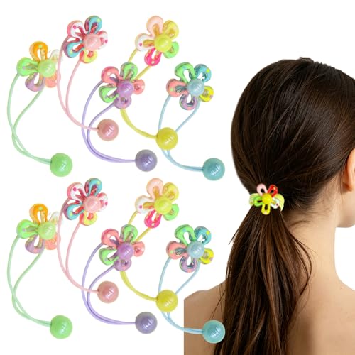 Ouliget Knotted Button Hair Tie Set,Knot Scrunchies Elastic Rubber Band Hair Ropes for Women,High Ponytail Tie Hair Rope Stretchy Thickened Durable for Thick and Long Hair,5Pieces (Colored flowers)