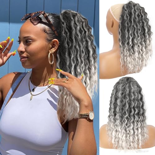 Isaic Ponytail Extension 16 Inch Wavy Curly Ponytails Drawstring Ponytail