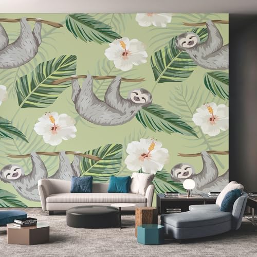Papier Peint Mural 3D Sauge et Paresseux Intissé Grand Format 350x256 cm