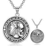 LES OSEWA Memento Mori Necklace Sterling Silver Skull Skeleton Necklace Memento Mori Stoic Medallion Pendant Stoicism Jewelry Skull Gifts for Men Women Halloween Day of The Dead