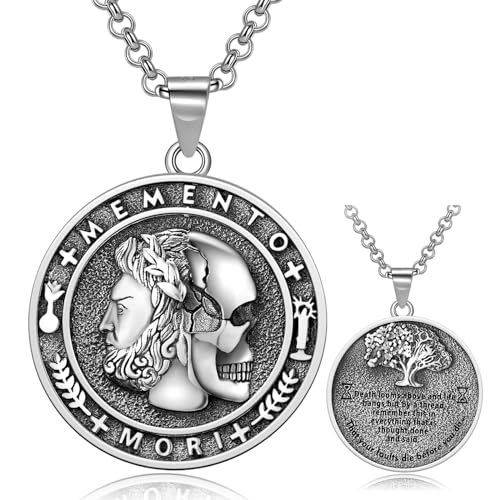 Memento Mori Necklace for Men 925 Sterling Silver Memento Mori Pendant Gothic Skull Pendant Halloween Jewelry Gifts