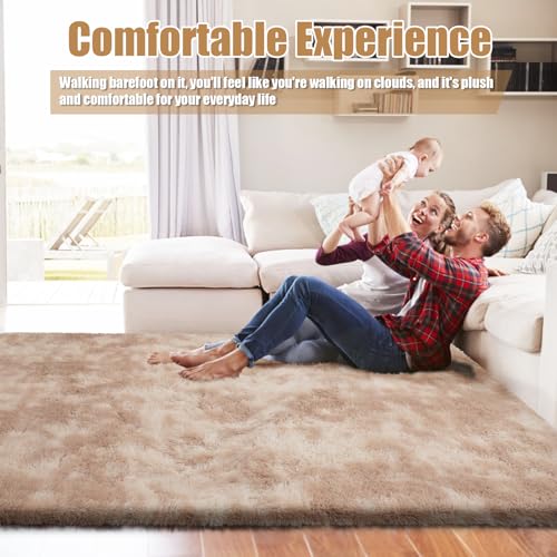 8x10 Fluffy Area Rugs for Living Room,Shag Area Rug for Bedroom,Soft Fuzzy Rug Non-Shedding Indoor Plush Carpet for Kids Bedroom Nursery Home Decor,Tie-Dyed Beige
