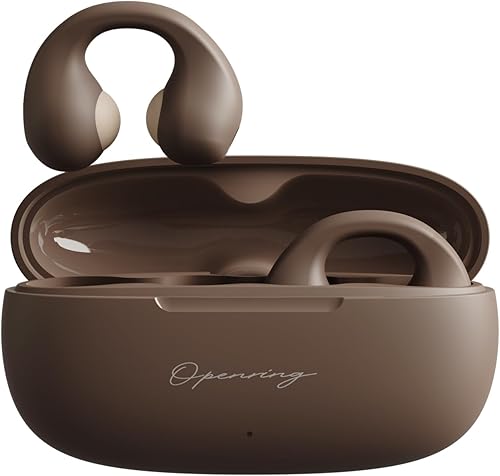 Freet Auriculares inalámbricos de anillo abierto Bluetooth 5.3 Auriculares abiertos con clip de oreja (marrón)