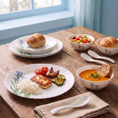 Image of La Opala Novo Opalware Dinner Set, 35 Pcs for Family of 6, Blue Florets