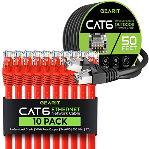 GEARit 10Pack Cable Ethernet Cat6 2ft y 50ft