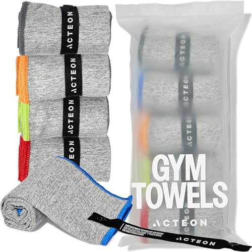 Acteon Microfiber Gym Towels 5 Pack, Quick Dry Silver ION Odor-Free Sweat Towel, Super Absorbent...