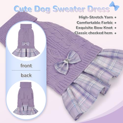 Image of YUDODO Small Dog Sweater Dress with Bowtie Turtleneck Knitted Pet Clothes