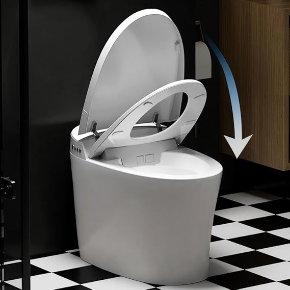 Smart Toilet, Tankless Bidet Toilet With Heated Bidet Seat, Foot Sensor, Dual Auto Flush, Manual Open & Close, Light, Remote Control, Modern Elongated Toilet for Bathroom