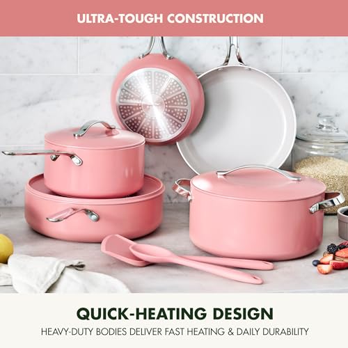 GreenPan Nova 10-Piece Cookware Pots & Pans Set, Oprah’s Favorite Things 2024, PFAS-Free Ceramic Nonstick, Fry, Sauté, Stockpot, Utensils, Lids, Induction Suitable, Dishwasher & Oven Safe, Coral by GreenPan - Image 5