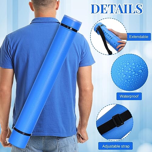 Image of Ireer 6 Pcs Expandable Poster Tube with Strap for Documents Artwork Container Poster Transport Map Holder Tube Blueprint Storage Carrying Case for Architect Teacher Student 24.5'' to 40'' (Blue)