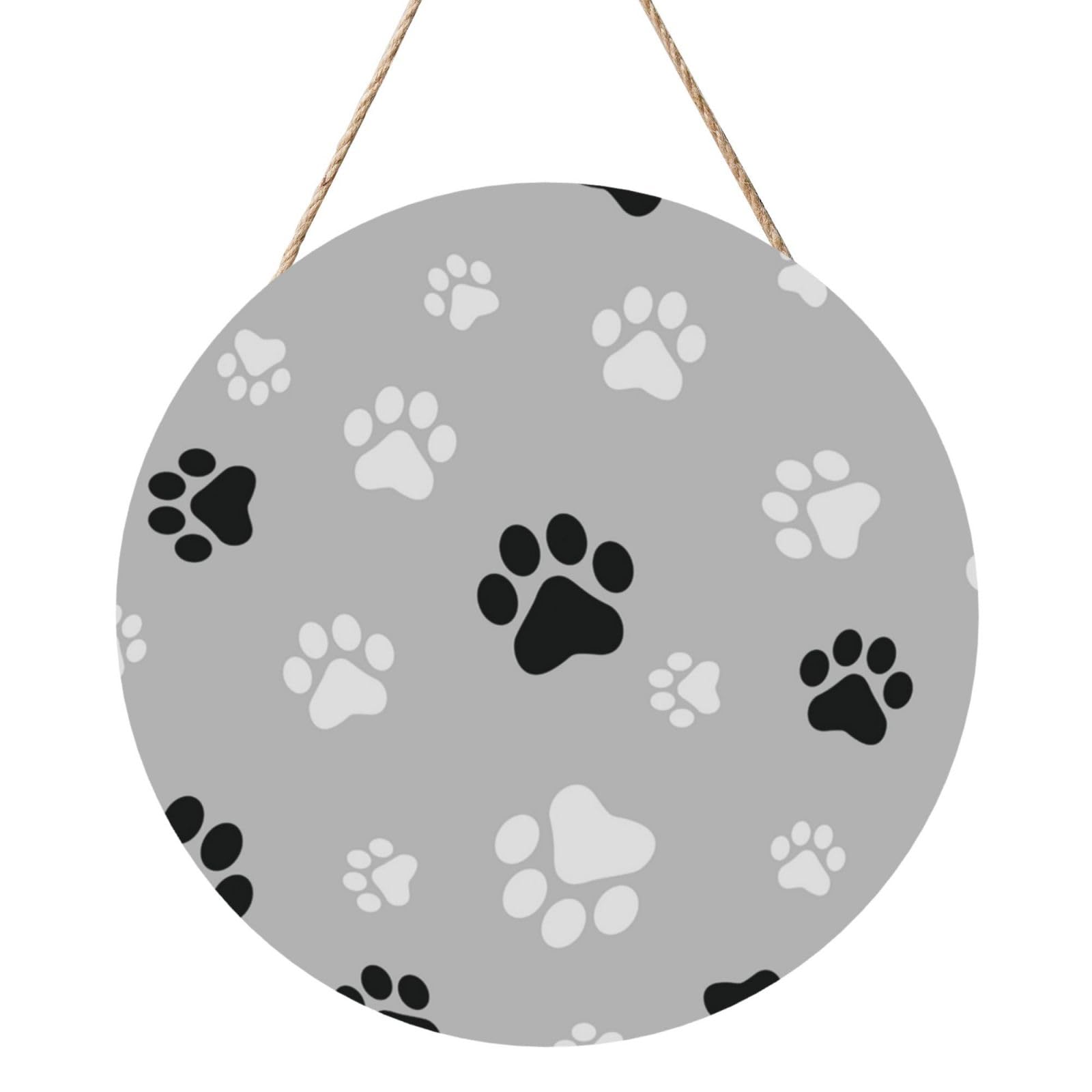 InOmak Dog Paw Print, Round Wood Panel Painting 12 in, Wall Hanging Painting For Home