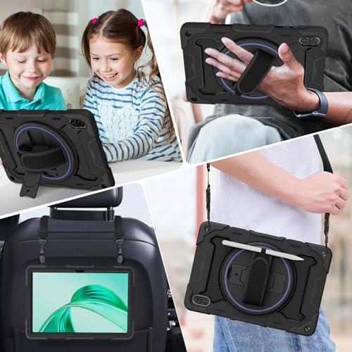 ROSROME for Honor Pad X8a Case 11 inch 2024 with HD Screen Protector, Shockproof Heavy Duty Cover with 360°Rotating Stand/Shoulder Strap/Hand Strap/Pen Holder for 11" Honor X8a Tablet Case, Black - Image 4