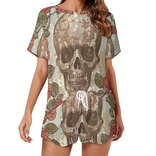 Pyjama court femme crâne vintage rose pour vos soirées détente été