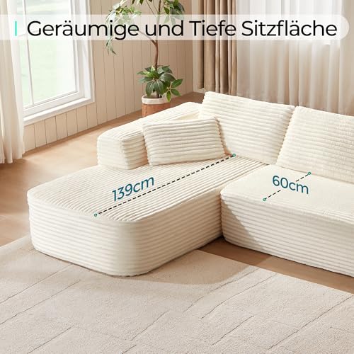 LINSY HOME Ecksofa mit Schlaffunktion - 270cm Corduroy Modulares Schlafsofa, L Form Couch, Sofa 3 Sitzer mit Ottomane, Sektionssofas für Wohnzimmer, Keine Montage erforderlich, Beige