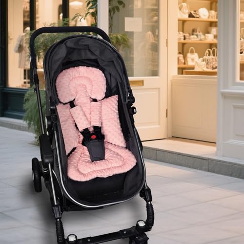 Image of Infant Car Seat Insert Boy Girl, 3 in 1 Newborn Carseat Insert with Strap Pads, Car Seat Head Support for Baby Strollers, Swings, and Bouncers, Comfortable and Machine Washable, Orange Pink