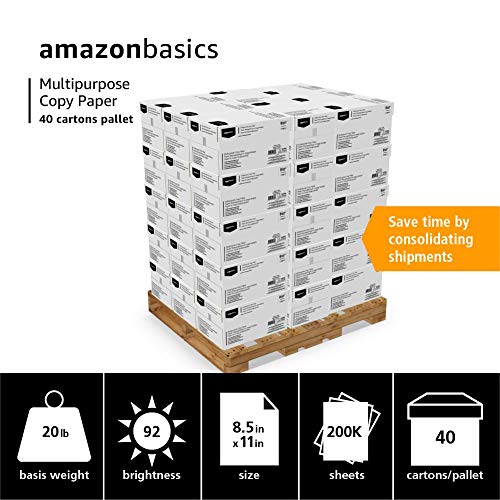 Image of Amazon Basics Multipurpose Copy Printer Paper, 8.5 x 11 Inches, 20 lb, 92 Bright, White, Pallet, 400 Reams (200,000 Sheets)