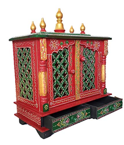 GLOBAL TECH Wooden Pooja Temple/mandir with Magnetic Door for Home & Office size-18x9x22 inch (Red & Green) - Image 5