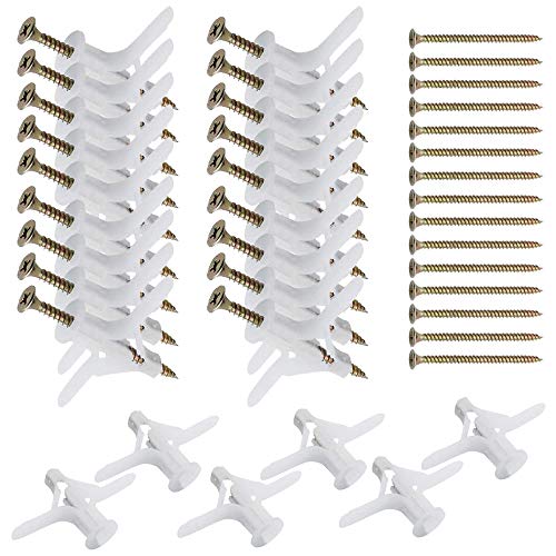 MIZOMOR 50PCS Tacos Pared de Nailon Taco Pladur Tacos y Tornillos Acero Inoxidable Antirrotación con Anclajes de Plástico para Pared Placa de Yeso/Paneles/Gabinete/Cortinas/Lámpara de pared