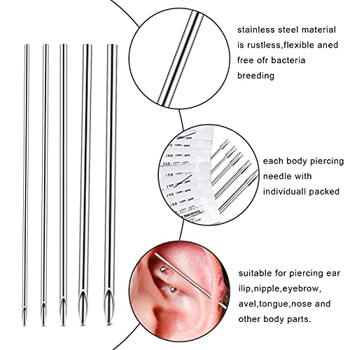 image for Honoson 100 Pcs Ear Nose Piercing Needles Body Piercing Needles Mix Si