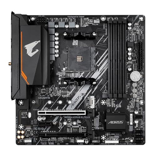 B550M AORUS ELITE AX - Supporta CPU AMD Ryzen 5000, 5+3 fasi Pure Digital VRM, fino a 4733 MHz DDR5 (OC), 1xPCIe 4.0 M.2, Wi-Fi 6E, GbE LAN, USB 3.2 Gen 2 - Scheda madre - Immagine 1