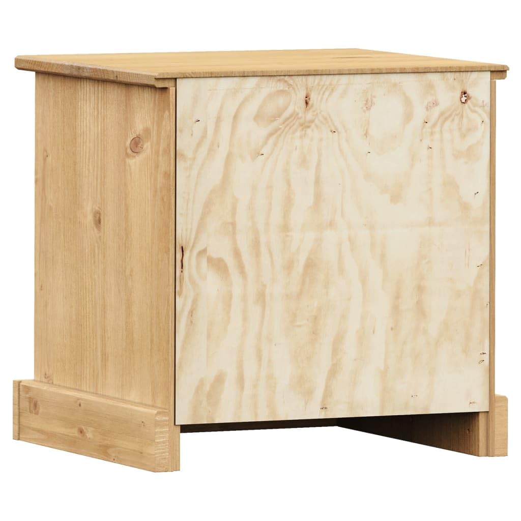 Mesa de noche VIGO 42 x 35 x 42 cm, madera de pino maciza, con cajón y estante de almacenamiento, mesa auxiliar de madera maciza duradera con mango de metal, diseño rústico