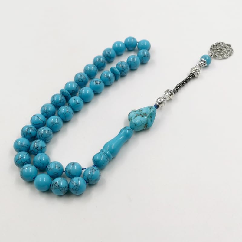 Miniatura 6 de Tasbih Pulsera de cuentas de oración musulmana turquesa natural para hombre, regalo de Eid, islámico, misbaha, rosario, Metal Piedra