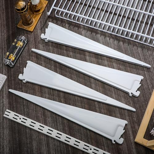 Image of Wonderjune 20 Pcs Adjustable Locking Shelf Bracket 16 Inch Shelf Brackets Heavy Duty Wire Shelving Brackets for Deep Wire Shelving Double Track System (White)