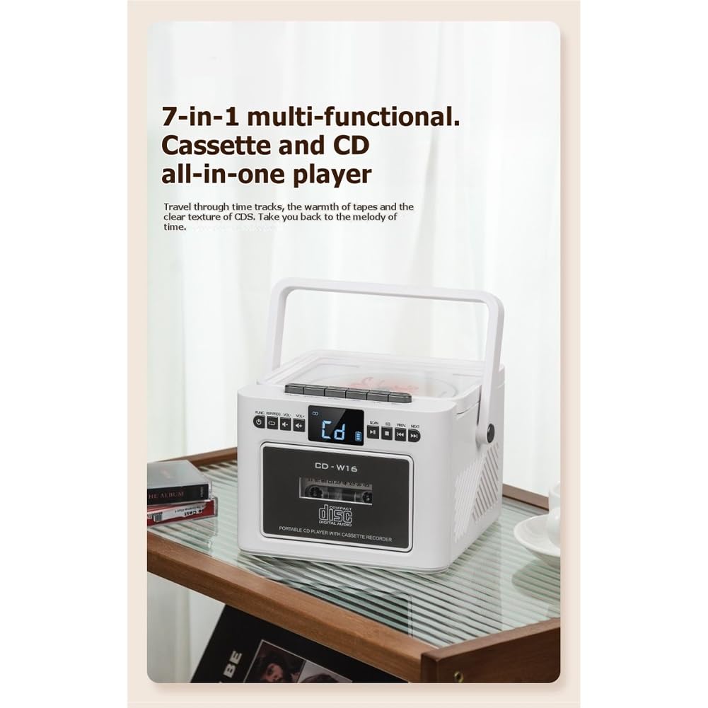 Reproductor de CD y Casete Combinado con Radio FM Estéreo. Máquina de Música Retro. de Audio para el Hogar y el Aula A