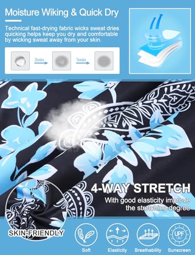 Koscacy Womens Golf Shirt Short Sleeve 1/4 Zip Up Loose Moisture Polo Shirts Yoga Running Gym Tops For Women Black Blue Floral Small thumb #4