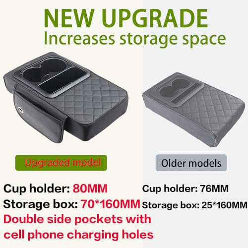 Image of Universal Car Armrest Cushion Organizer - PU Leather Center Console Pad with Cup Holder, Phone Storage & Side Pockets, Multifunctional Armrest Cover for Most Vehicles